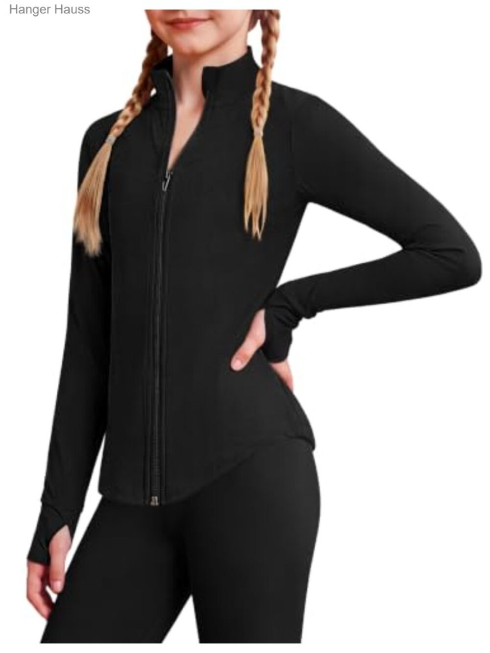Girls Zip Up Athletic Jacket Lightweight Thumbhole Running Coat